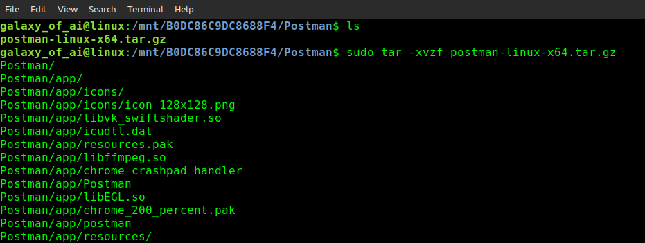 extract postman tar file